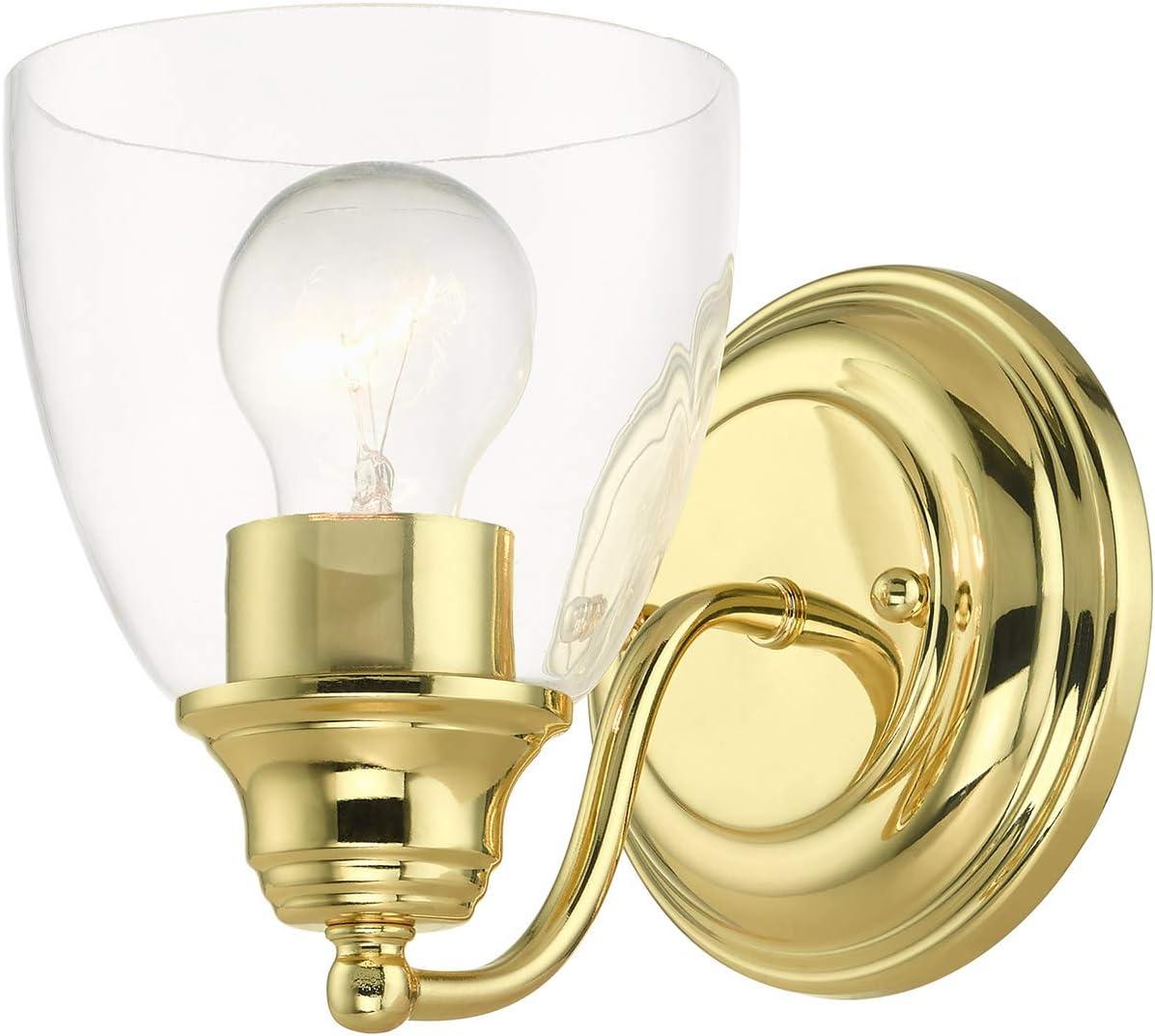 Polished Brass Wall Mount Sconce with Clear Glass Shade