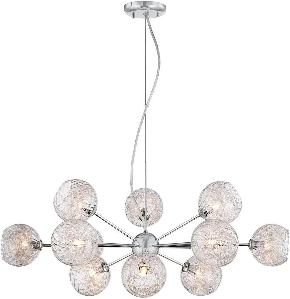 Modern Chrome Sputnik Chandelier with Mouth-Blown Glass Cups