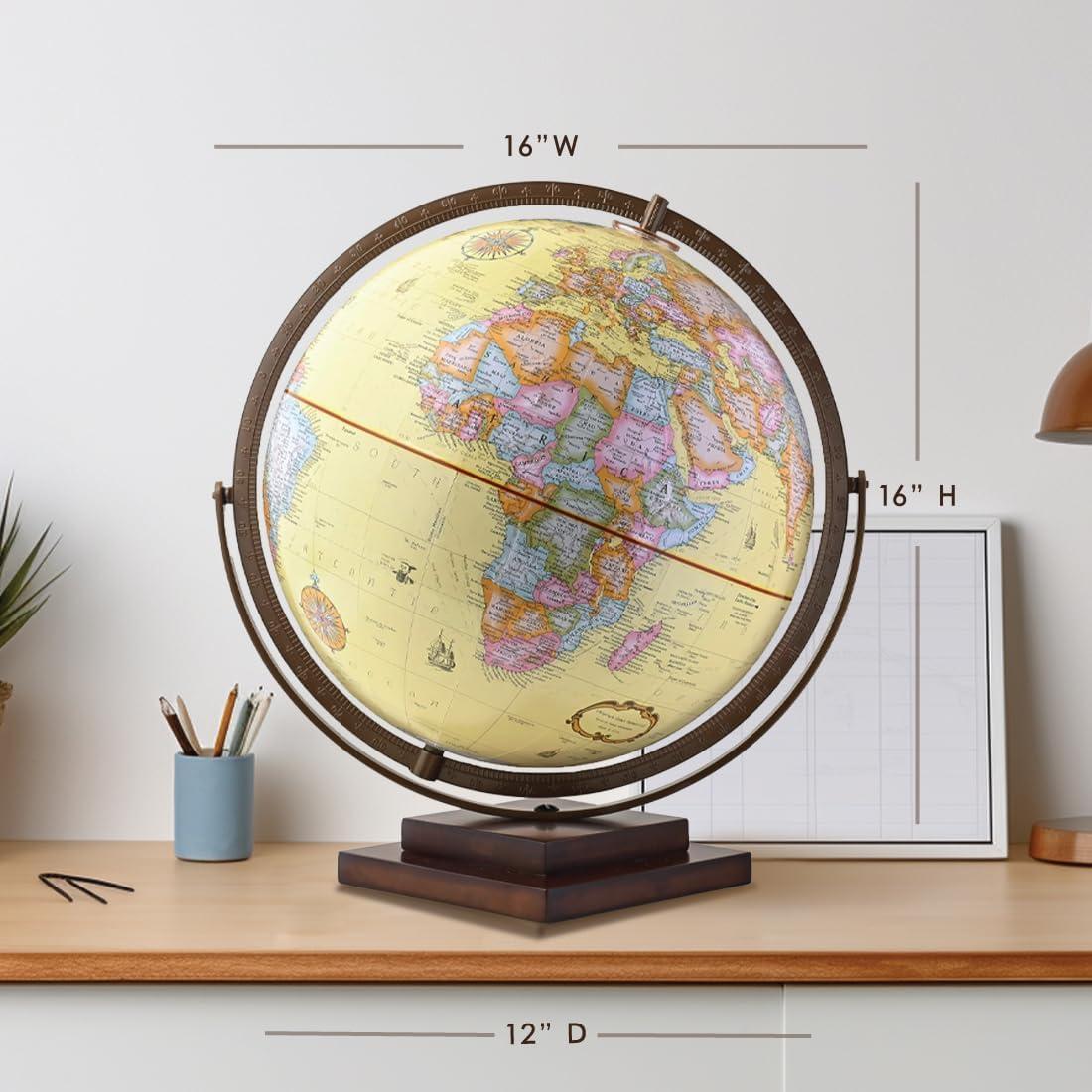 Waypoint Geographic Revolution 12" Diameter Desktop World Globe - Gyromatic Full-Swing Movement, Decorative Antique Globe for Home or Office Decor