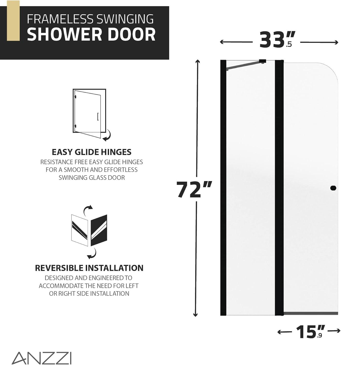 Anzzi 33.3” W x 72” H Frameless Shower Door