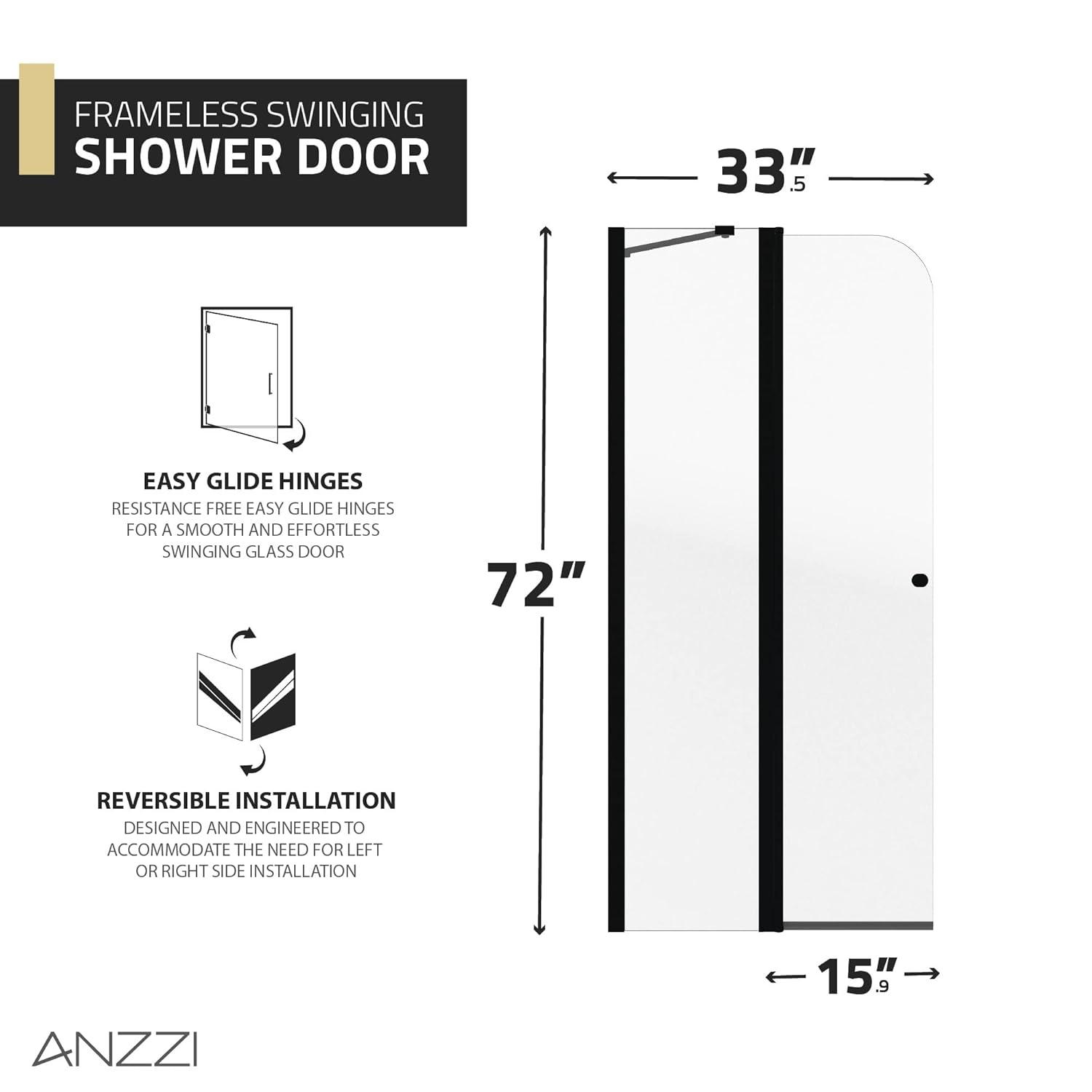 Anzzi 33.3” W x 72” H Frameless Shower Door