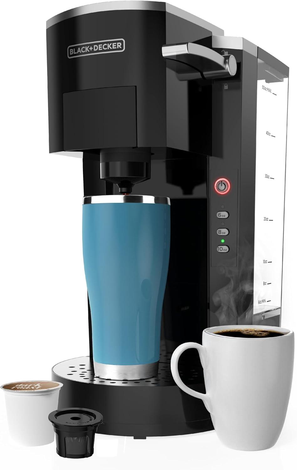 Black+decker Family Single Serve K-cup Brewer: Large 50oz Water Reservoir, Versatile Ground Coffee & K-cup Compatibility, Adjustable Tray For Travel Mugs