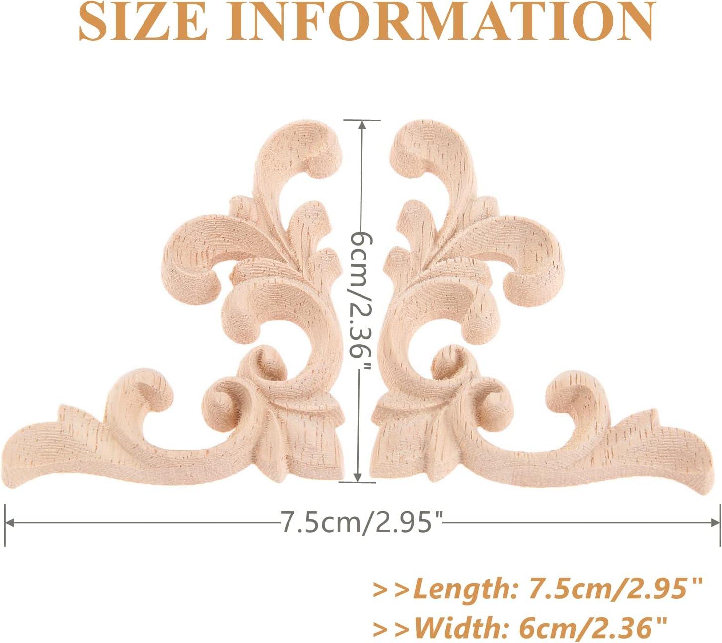 2pcs Wooden Onlay Applique Unpainted Carving Applique Cabinet Dresser Closet Applique