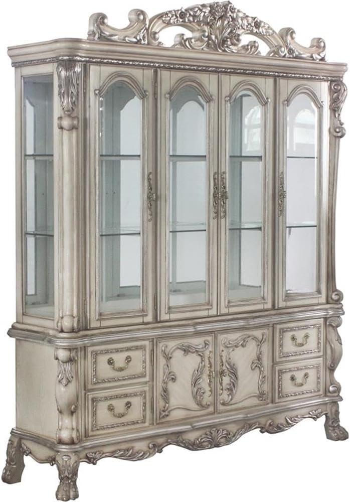 ACME Dresden Wood 6-Door Hutch and Buffet in Vintage Bone White