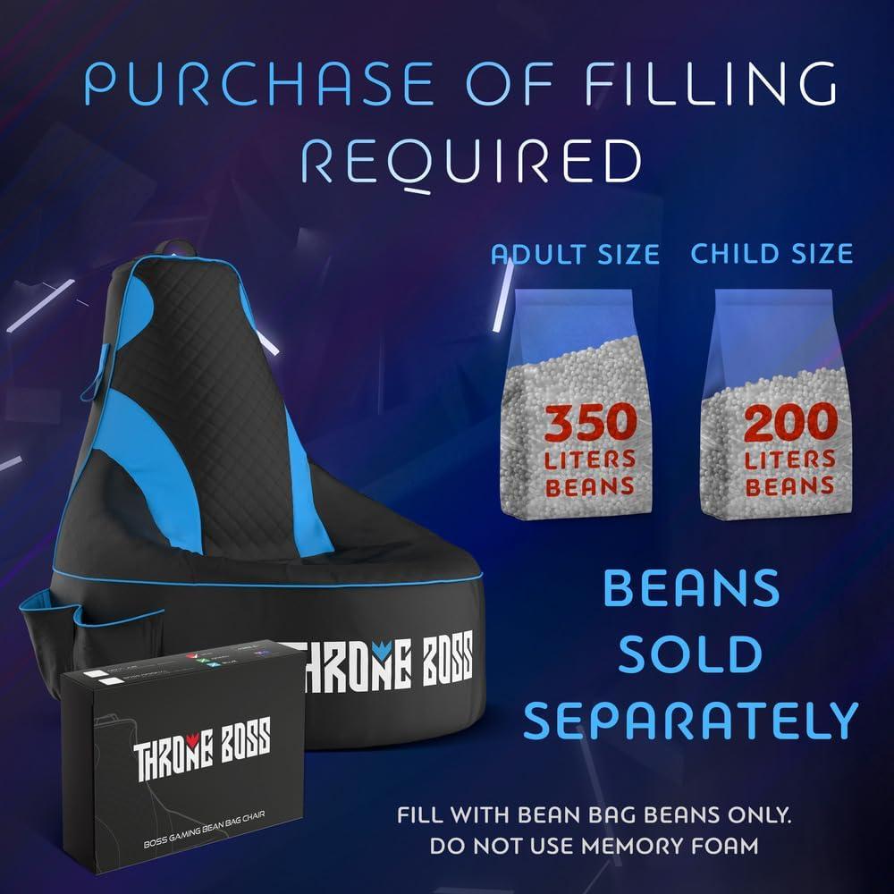 Gaming Bean Bag Chair for Adults and Teens [Cover ONLY No Filling] - High Back Beanbag or Dorm Chair with Cup Holder for Gamers (Black/Blue)