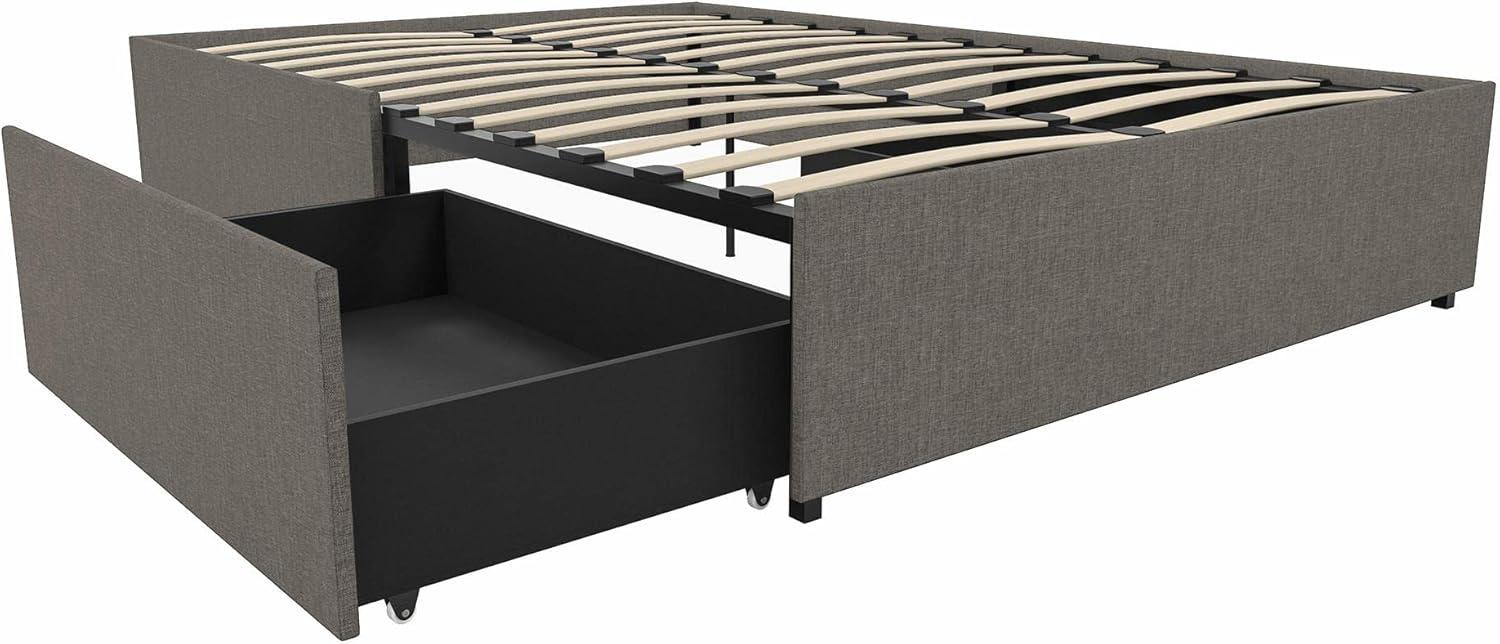 Full Grey Linen Upholstered Platform Bed with Storage Drawers