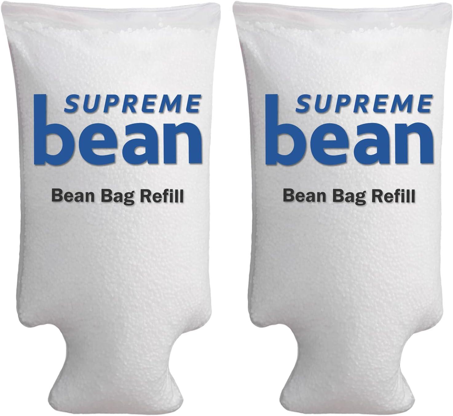 Supreme Bean Foam Filling Bean Bag Refill for Bean Bags, Loungers, and Pool Floats, 100L - 2Pk, White with EZ-Pour Zipper Spout