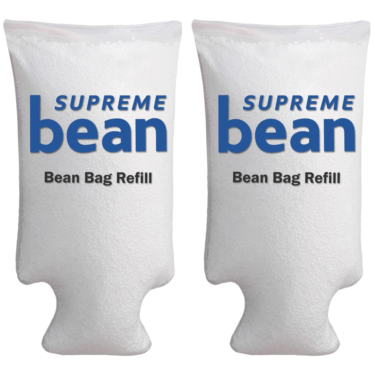 Supreme Bean Foam Filling Bean Bag Refill for Bean Bags, Loungers, and Pool Floats, 100L - 2Pk, White with EZ-Pour Zipper Spout