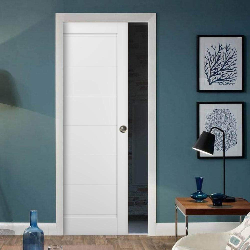 Quadro 4115 White Solid Core Pocket Door with Hardware Kit