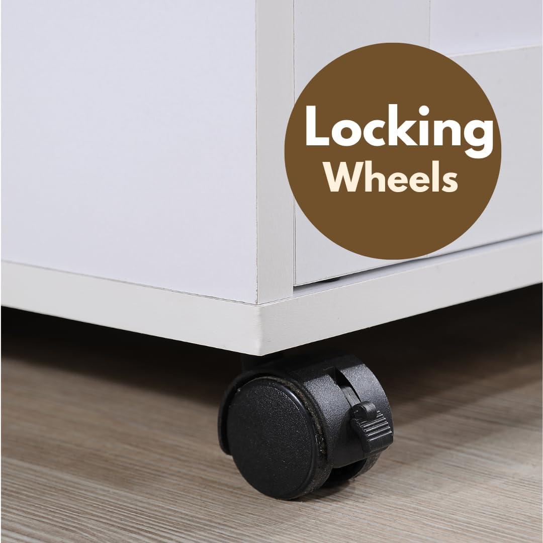 Hodedah Import Portable Kitchen Prep Storage Cart Island with Locking Wheels, Shelved Cabinet, Drawer, Spice Rack, and Towel Holder, Multicolor