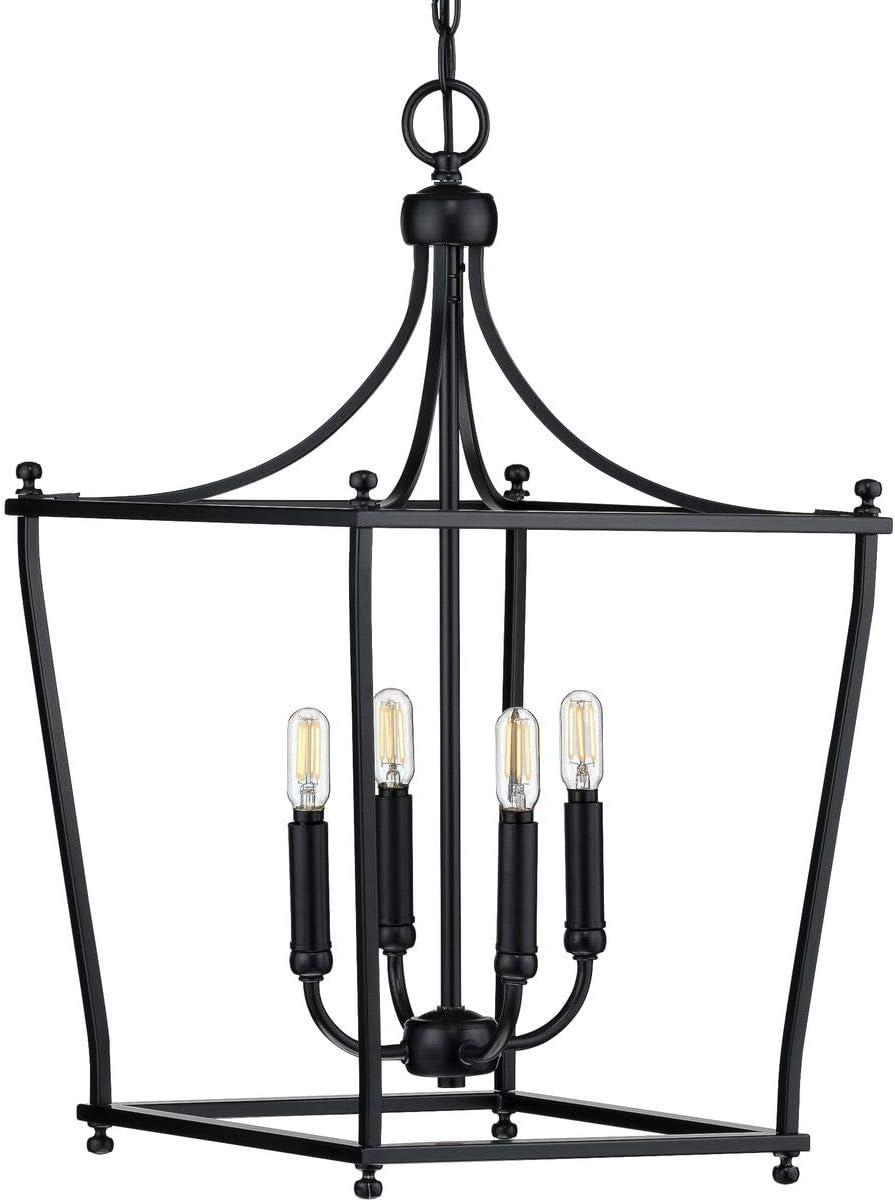 Progress Lighting Parkhurst 4-Light Lantern Matte Black Ceiling Light, Steel, Incandescent, Dry Rated