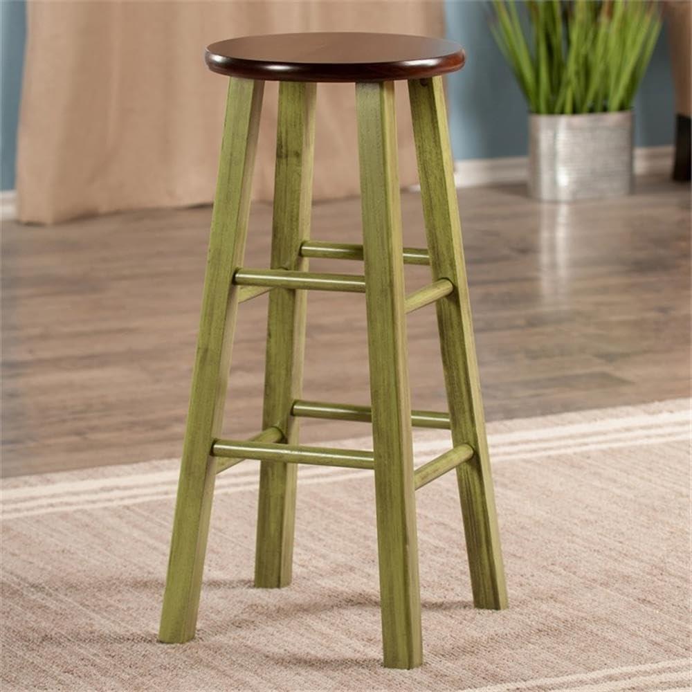 29" Ivy Barstool - Green - Winsome: Round Wooden Stool, Fixed Height, Spot Clean, No Assembly Required