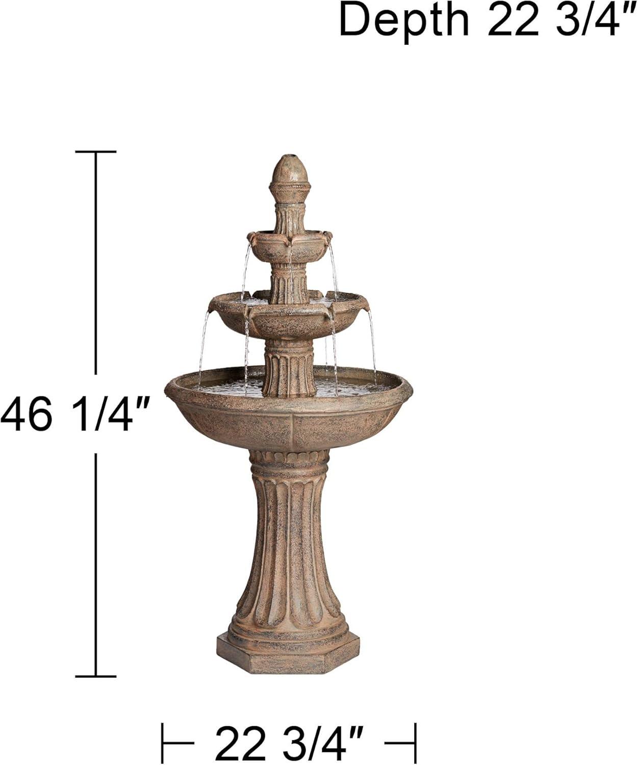 John Timberland Farron Rustic 3 Tier Basin Outdoor Floor Water Fountain with LED Light 46" for Yard Garden Patio Home Deck Porch Exterior Balcony Roof