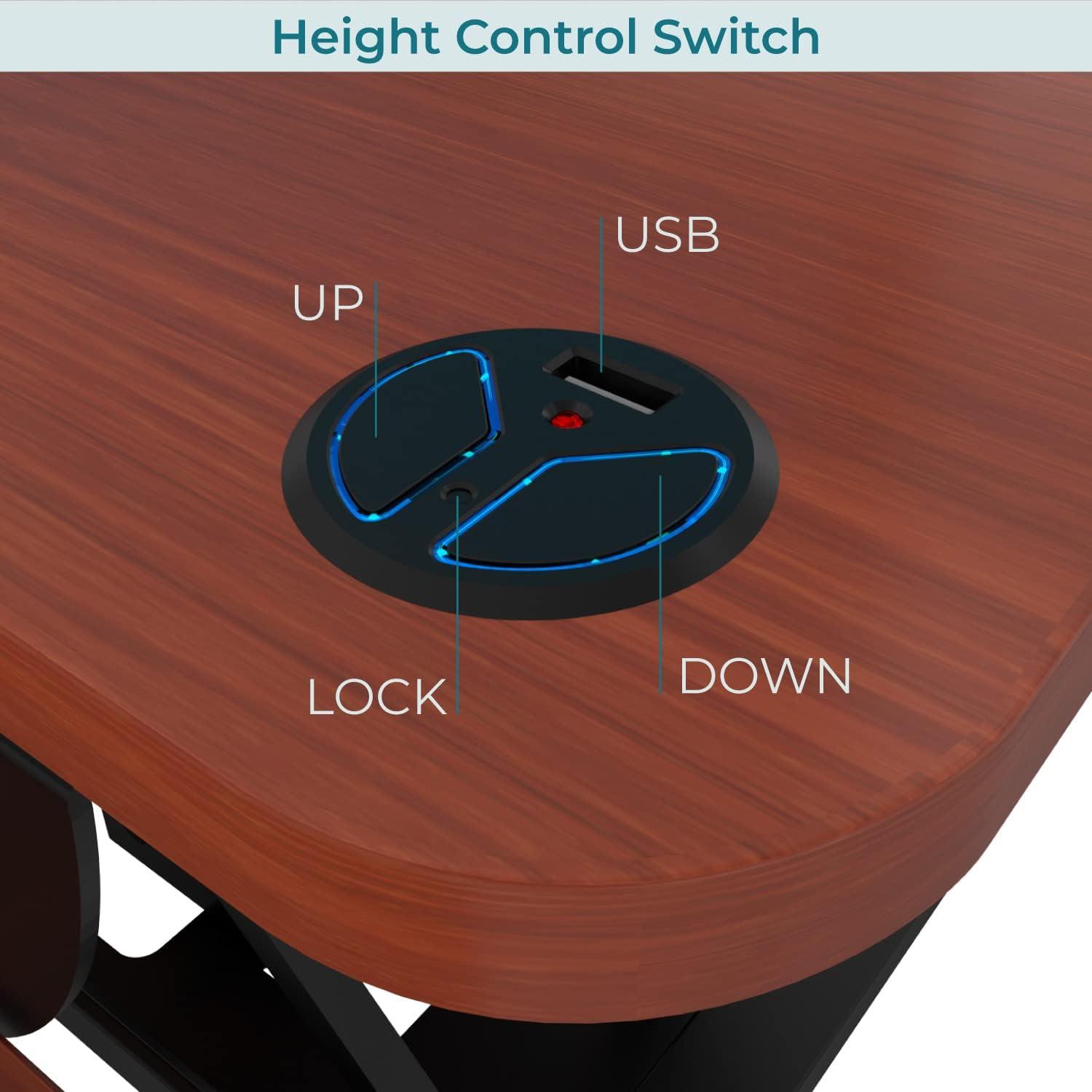 Cherry Electric Height Adjustable Standing Desk Converter with Laminate Finish