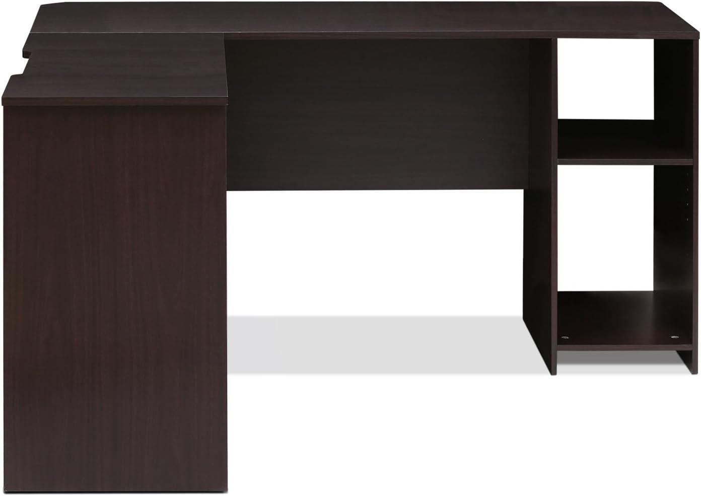 Furinno L-Shaped Computer Desk Study Gaming Table Corner Workstation with Open Bookshelves,Espresso