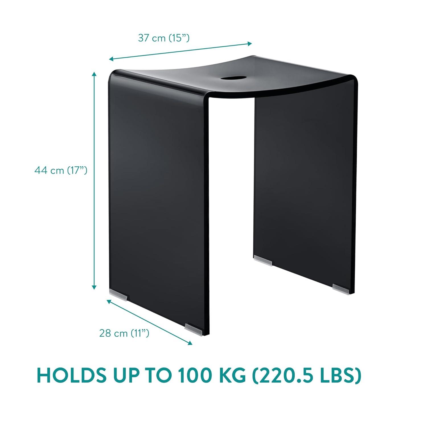 Navaris Black Acrylic Shower Bench - Waterproof Stool for Bathroom or Vanity 17.1" x 14.6" x 11" - Modern Glam Transparent Seat - Holds up to 220 lbs