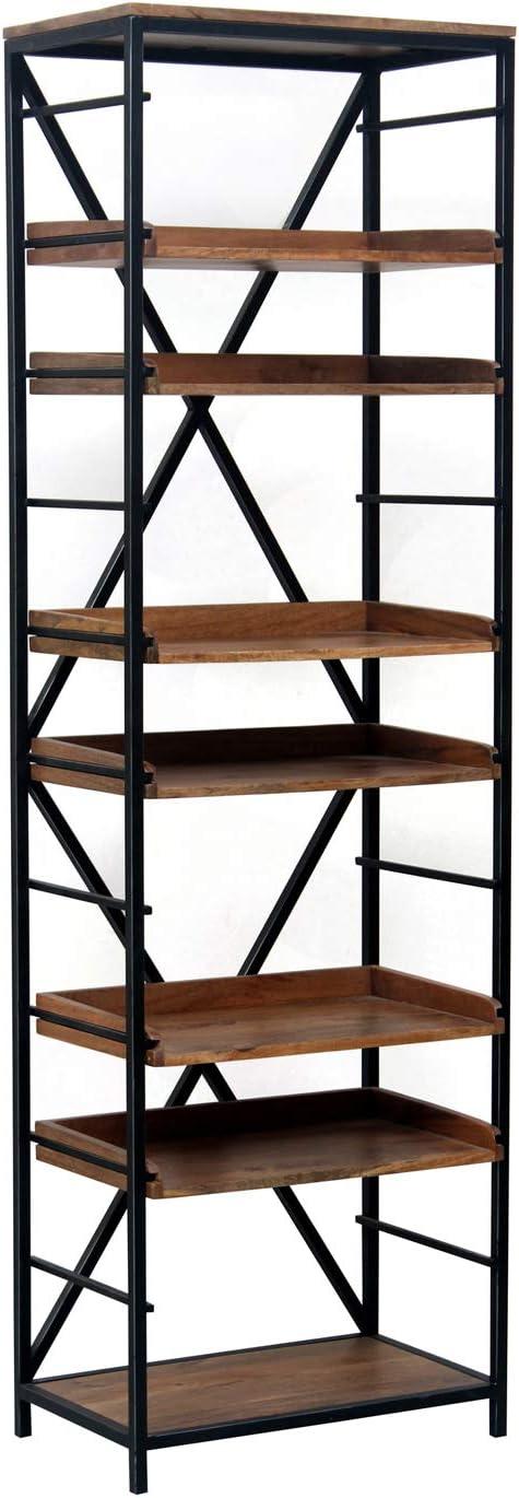Adjustable Industrial Black Metal and Brown Wood Bookshelf