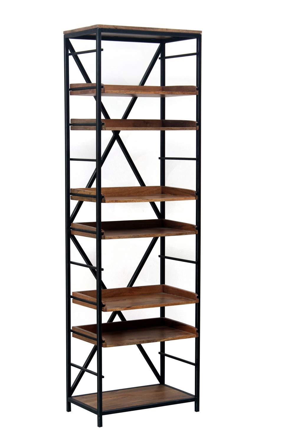 Adjustable Industrial Black Metal and Brown Wood Bookshelf