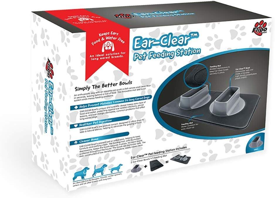 Flipo Ear Clear Innovative Pet Feeding Station With 2 Gray Bowls - Promotes Natural Eating Posture