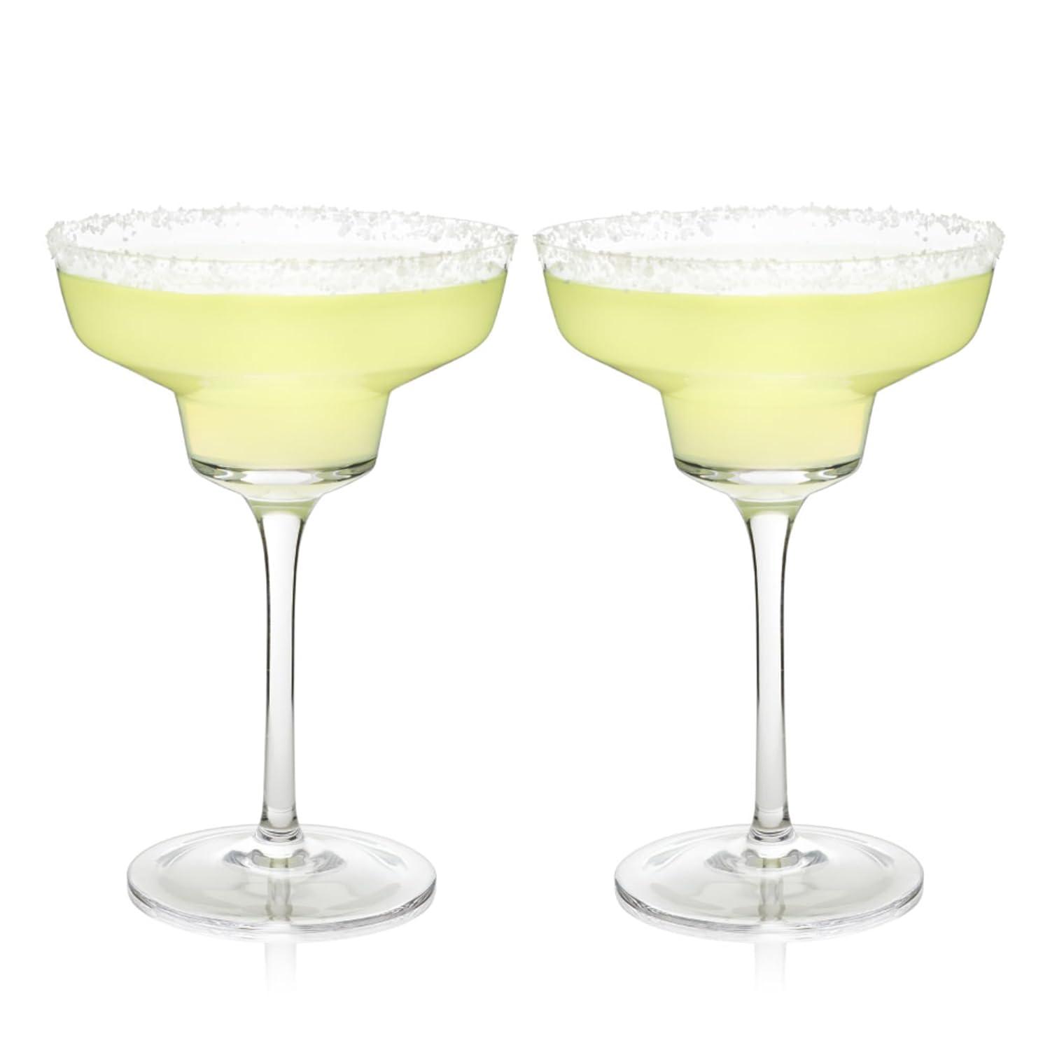 Viski Raye Angled Stemmed Margarita Glasses Set of 2 - Premium Crystal Clear Margarita Cocktail Glasses Drink Gift Set - 12oz