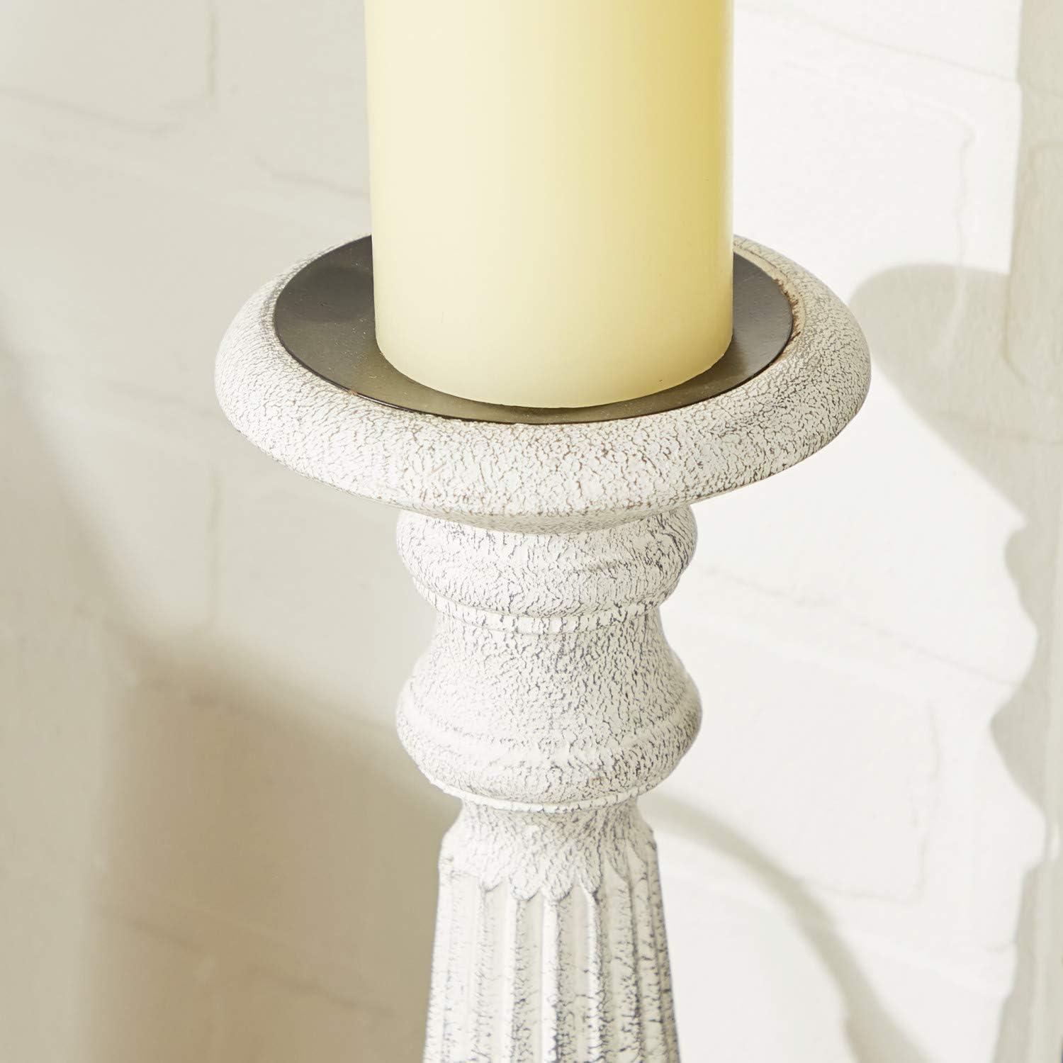 Set of 3 Traditional Wooden Pillar Candle Holders White - Olivia & May: Elegant Mango Wood, Votive Compatible