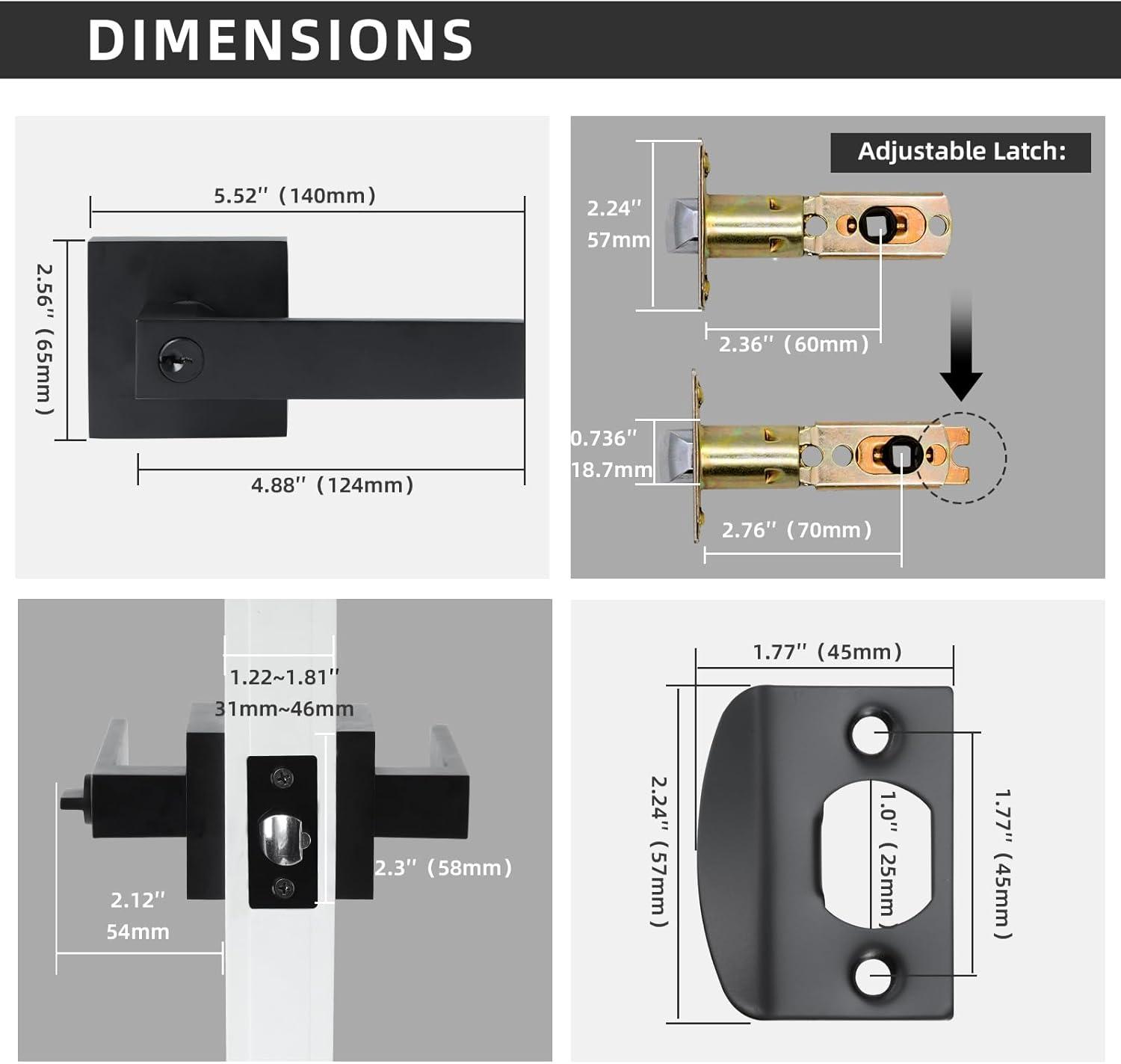 Front Door Handle and Deadbolt Set, Matte Black Exterior Door Lock Set with Deadbolt, Front Door Handles and Locks (2 Pack)