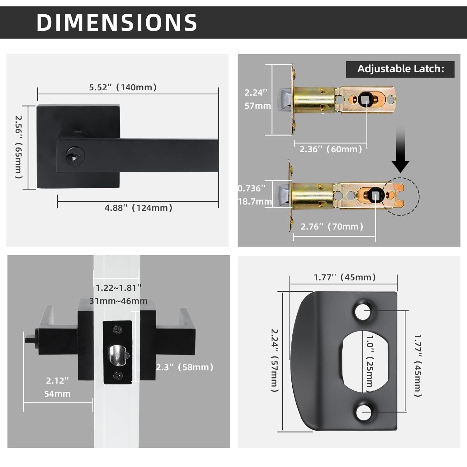 Front Door Handle and Deadbolt Set, Matte Black Exterior Door Lock Set with Deadbolt, Front Door Handles and Locks (2 Pack)