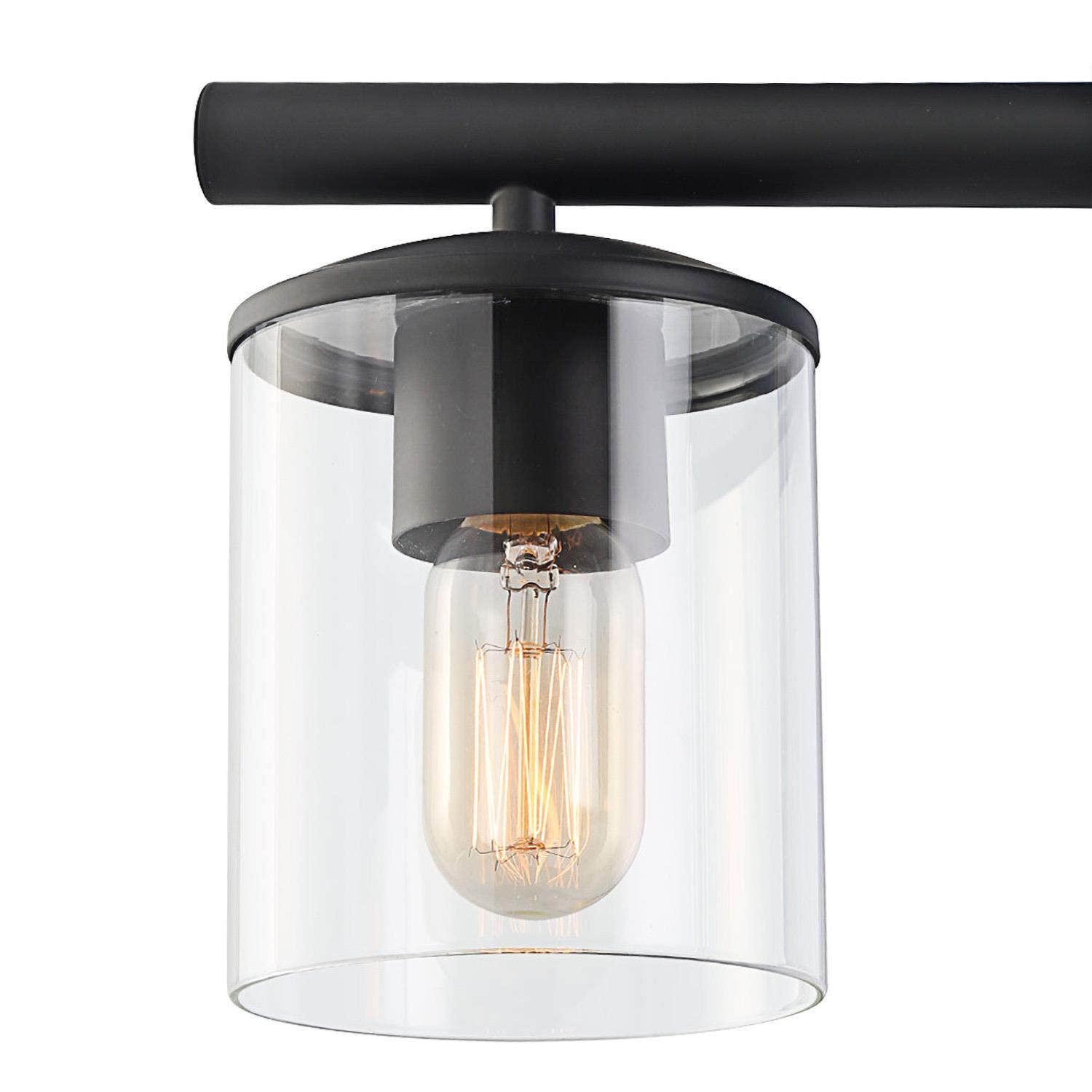 Black Farmhouse Chandelier, 5-Light Island Lights for Kitchen in Metal Finish with Clear Glass Shades, 37" Dining Room Chandelier, Linear Pendant Lighting for Foyer, Bar, Pool Table