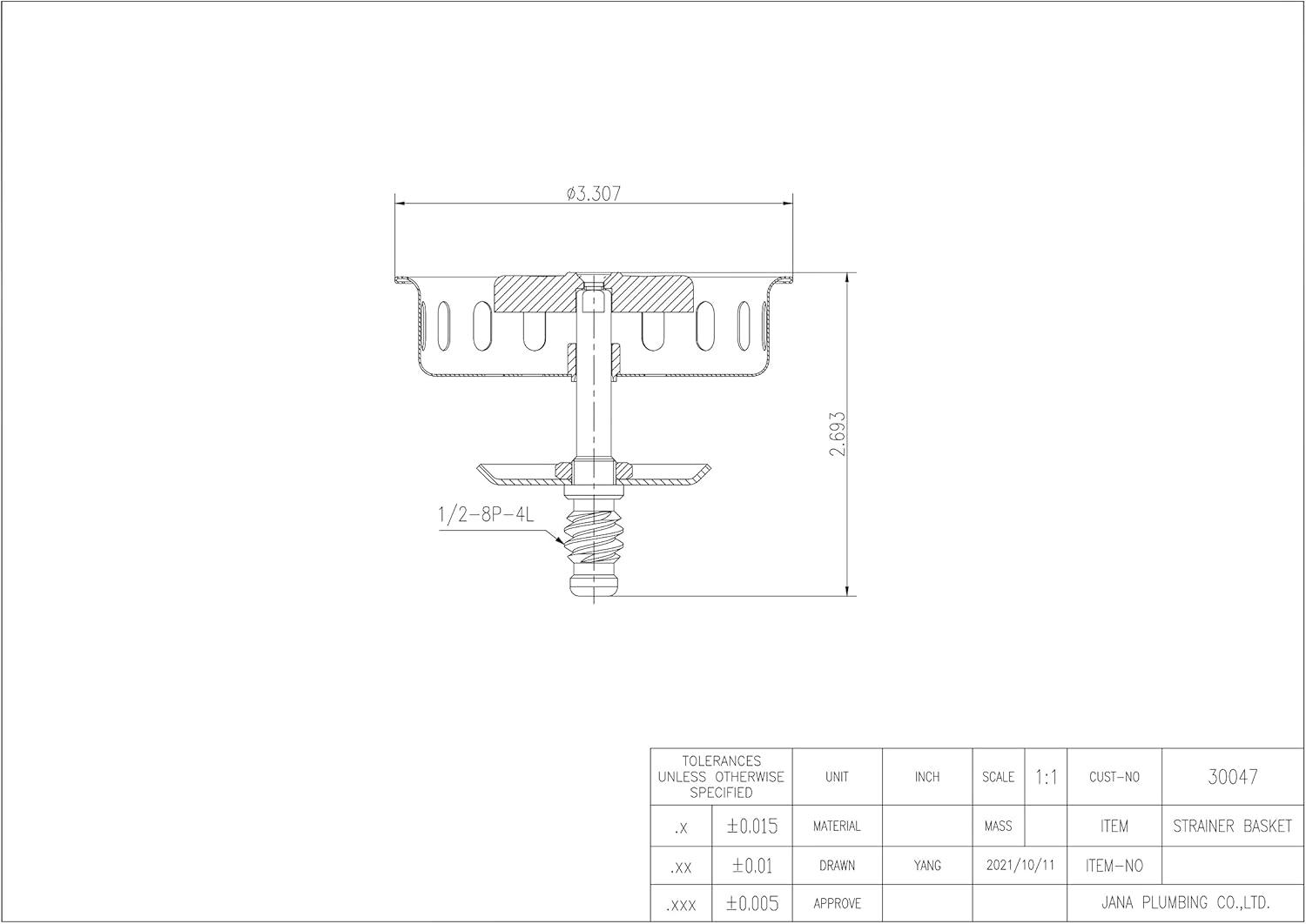 Stainless Steel Kitchen Sink Strainer with Threaded Post