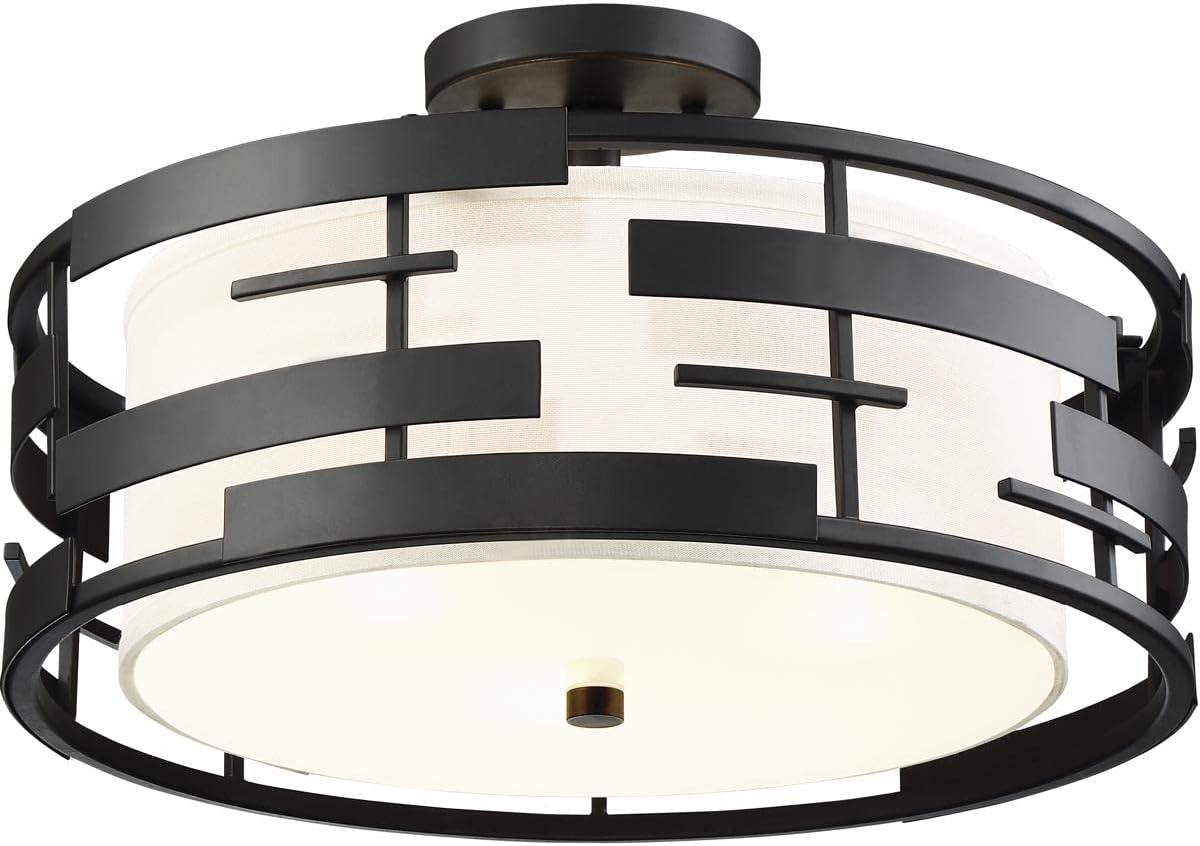Lansing 16'' Black Drum Semi-Flush Mount Light