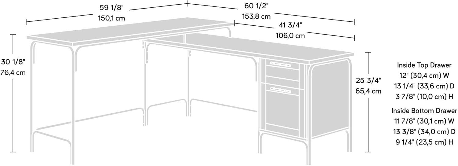 Sindoori Mango L-Shaped Wood Desk with Gold Frame