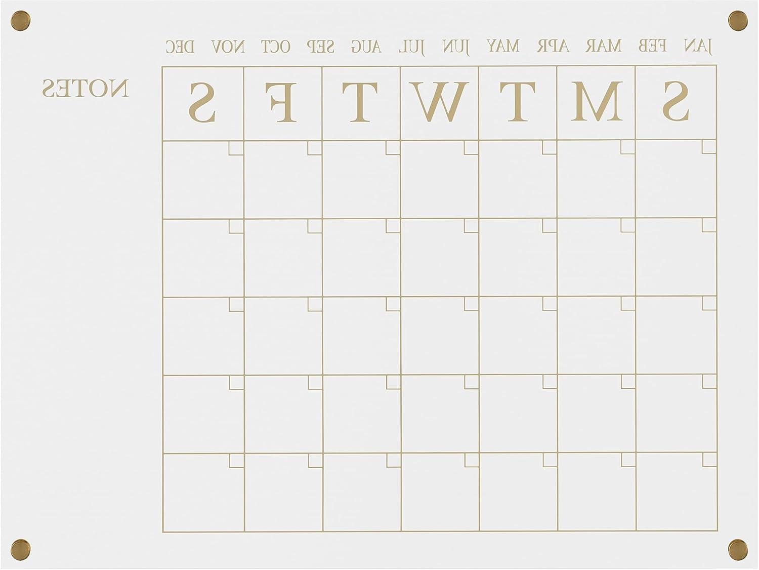 Clear Gold Acrylic Monthly Wall Calendar with Notes