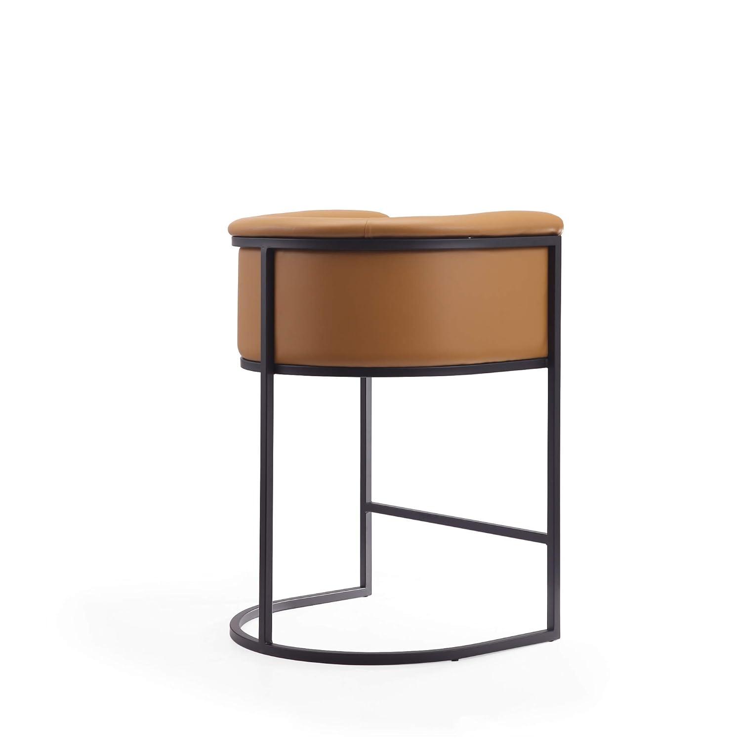 Cosmopolitan Metal Counter Height Barstool Camel - Manhattan Comfort: Upholstered, Low Back, Armrest, Footrest