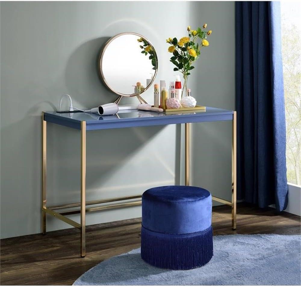 42" Midriaks Writing Desk Navy Blue/Gold Finish - Acme Furniture: Chic Office Furniture with USB Ports