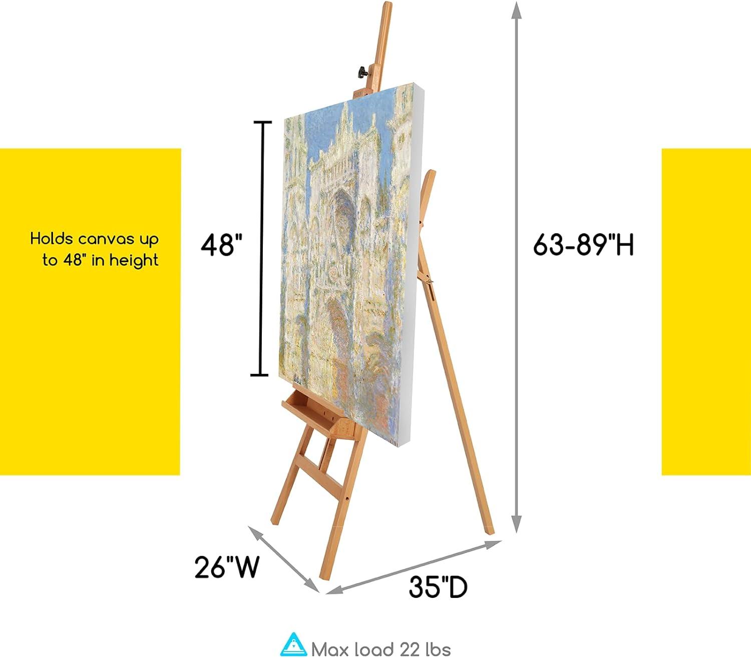 MEEDEN Large Painters Easel Adjustable Solid Beech Wood Artist Easel, Studio Easel for Adults with Brush Holder, Holds Canvas up to 48