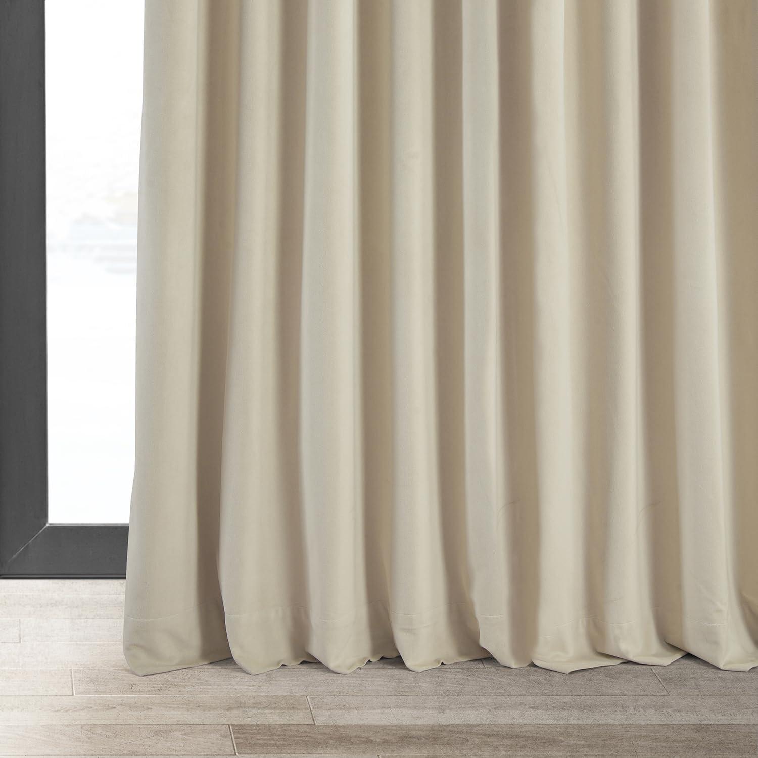 Exclusive Fabrics  Signature Extra Wide Blackout Velvet Curtains (1 Panel) - Luxurious Blackout Drapes Neutral Ground 100 x 84 84 Inches