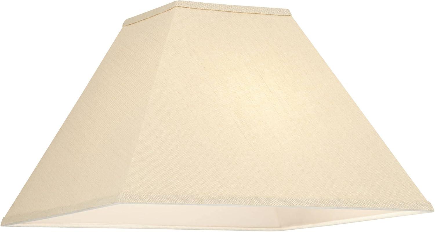 Springcrest Beige Linen Medium Square Lamp Shade 6" Top x 16" Bottom x 12" Slant x 10" High (Spider) Replacement with Harp and Finial