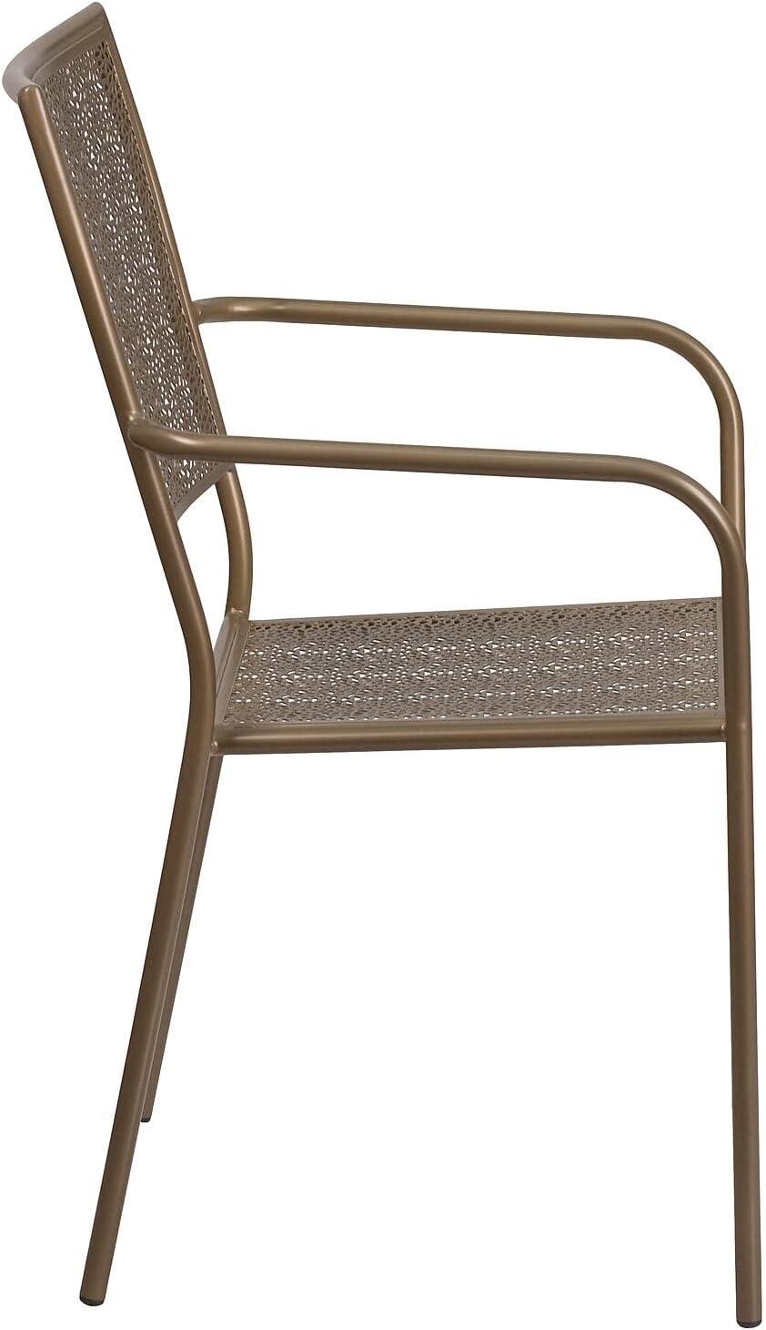 Flash Furniture Commercial Grade Indoor-Outdoor Steel Patio Arm Chair with Square Back