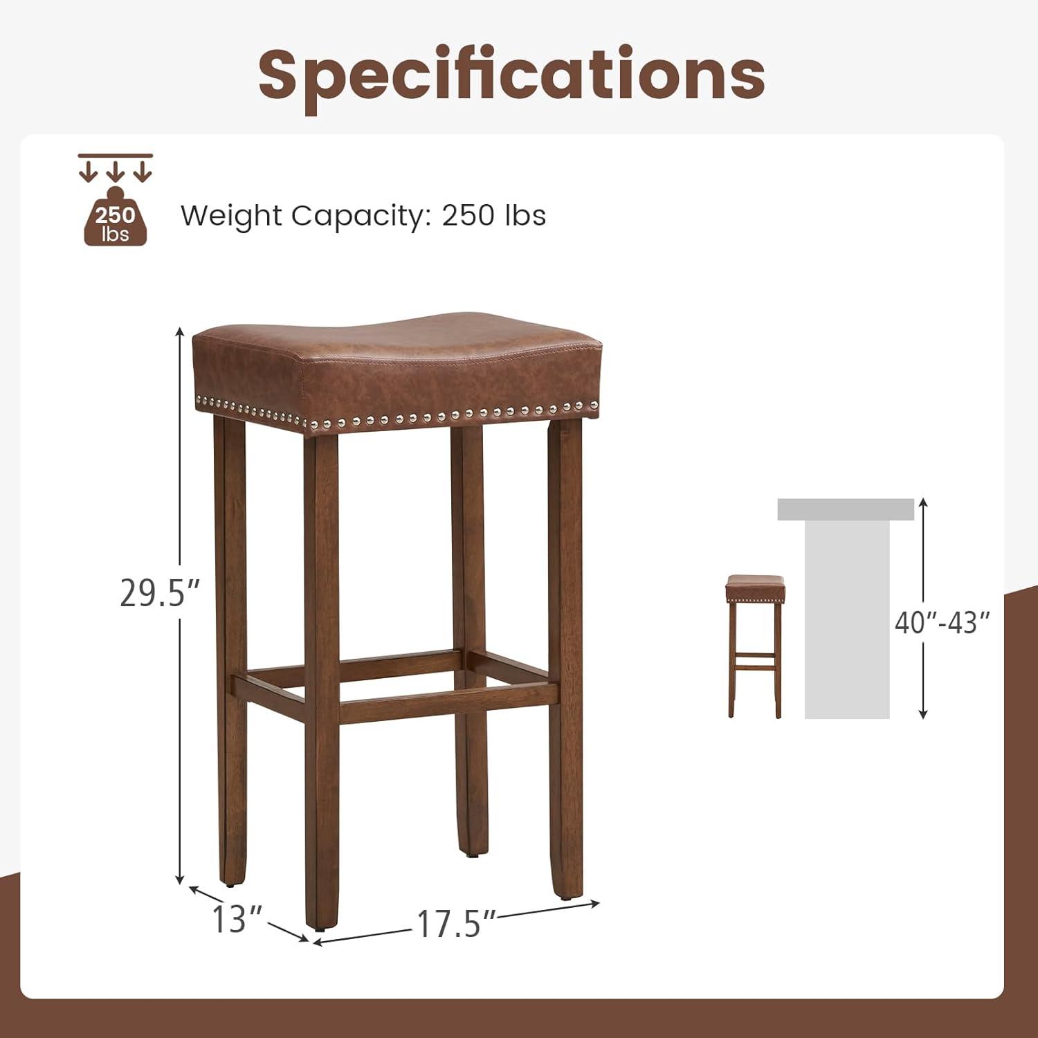 Spaco Upholstered Bar Stools Set of 2 with Footrests for Counter-Brown, Bar Height Stools, Counter Height Bar Stools for Kitchen, Dining Room