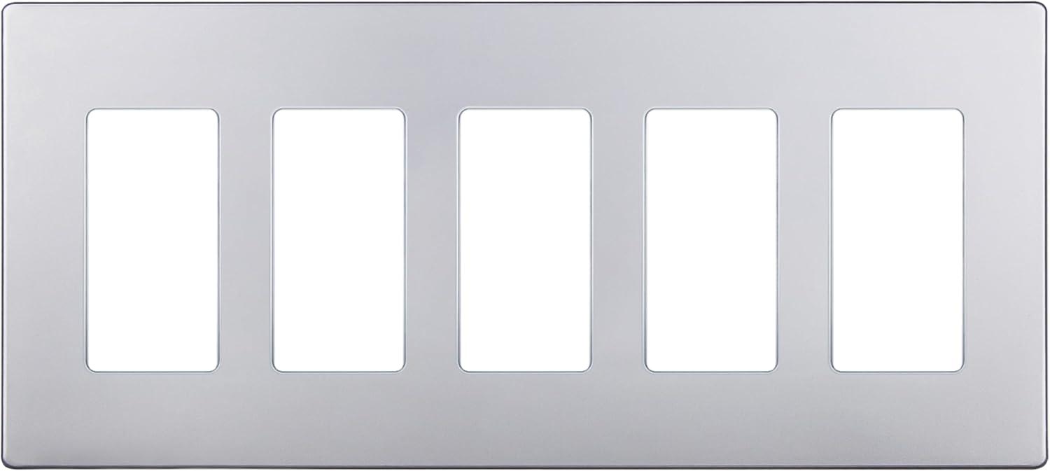 Silver 5-Gang Screwless Decorator Wall Plate