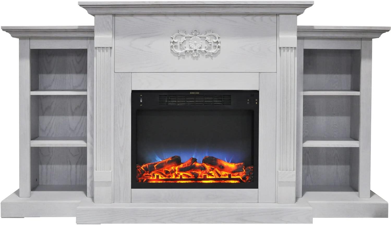 Cambridge Sanoma 72'' Electric Fireplace with Enhanced Charred Log Insert | Multi-Color Flame | For Rooms up to 210 Sq.Ft | Remote | Slate Blue Mantel | Adjustable Heat Settings