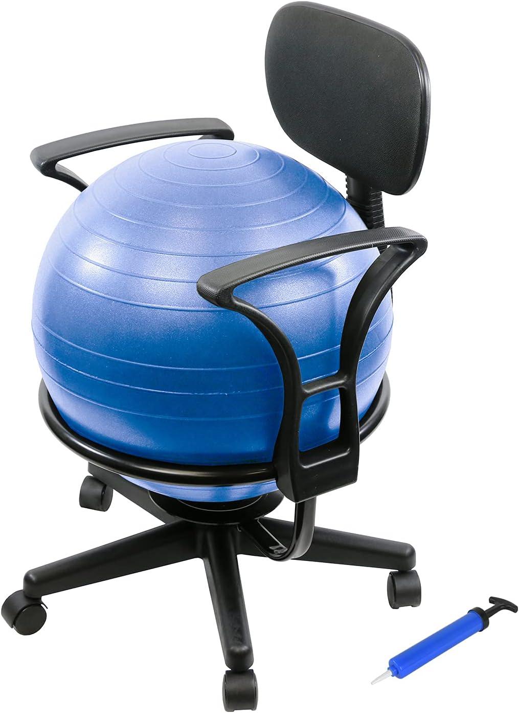 CanDo® Ball Chair - Metal - Mobile - with Back - with Arms - with Blue Ball