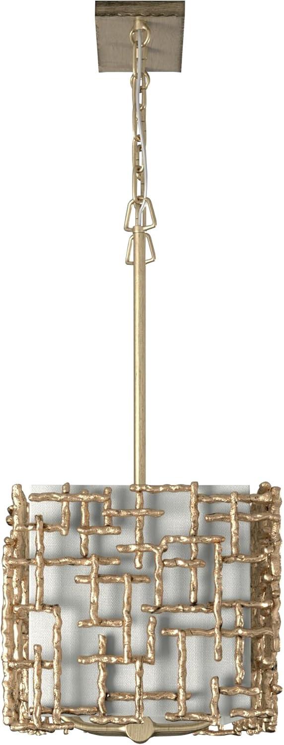 Farrah 10-Light White Linen Linen Chandelier w/ Hammered Crosshatch Bars