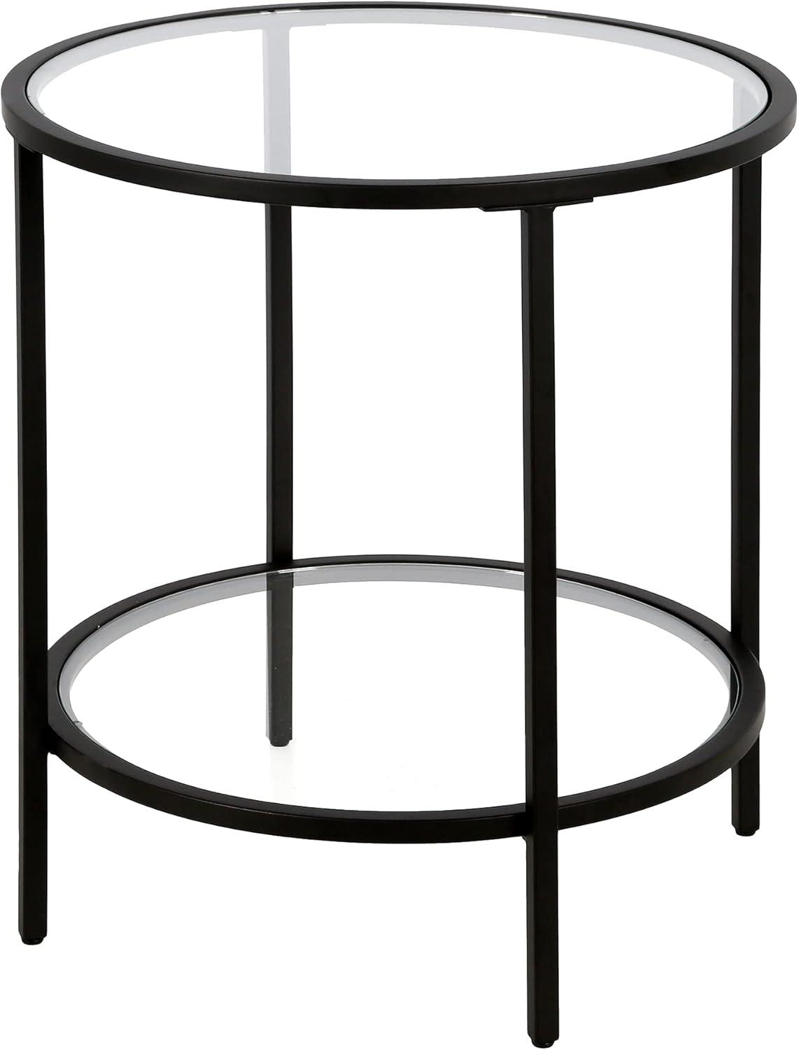 Black Bronze Round Side Table with Glass Shelf - Henn&Hart