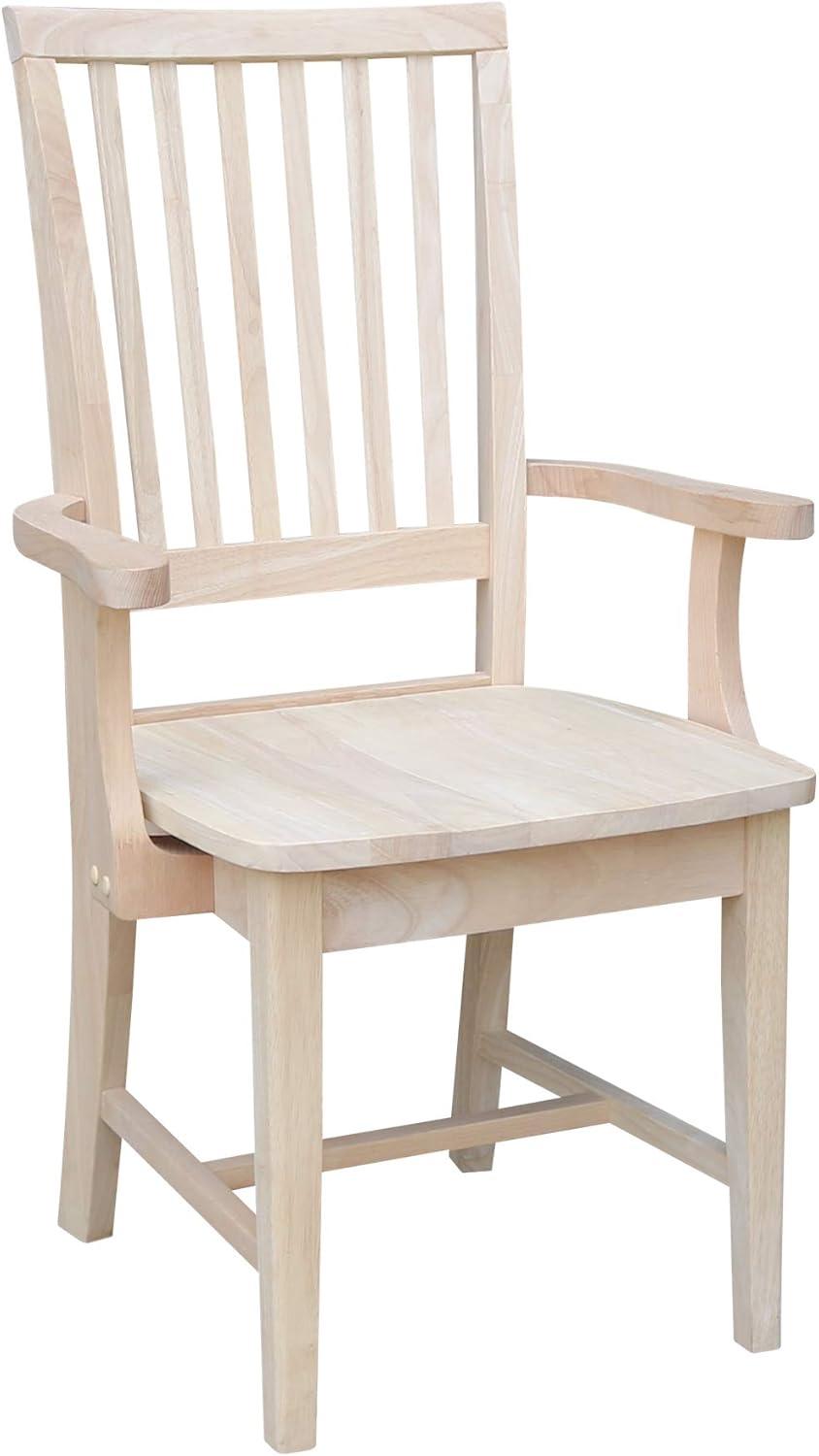 Mission Side Chair with Arms Unfinished - International Concepts: Solid Wood, Slat Back, Kitchen Furniture