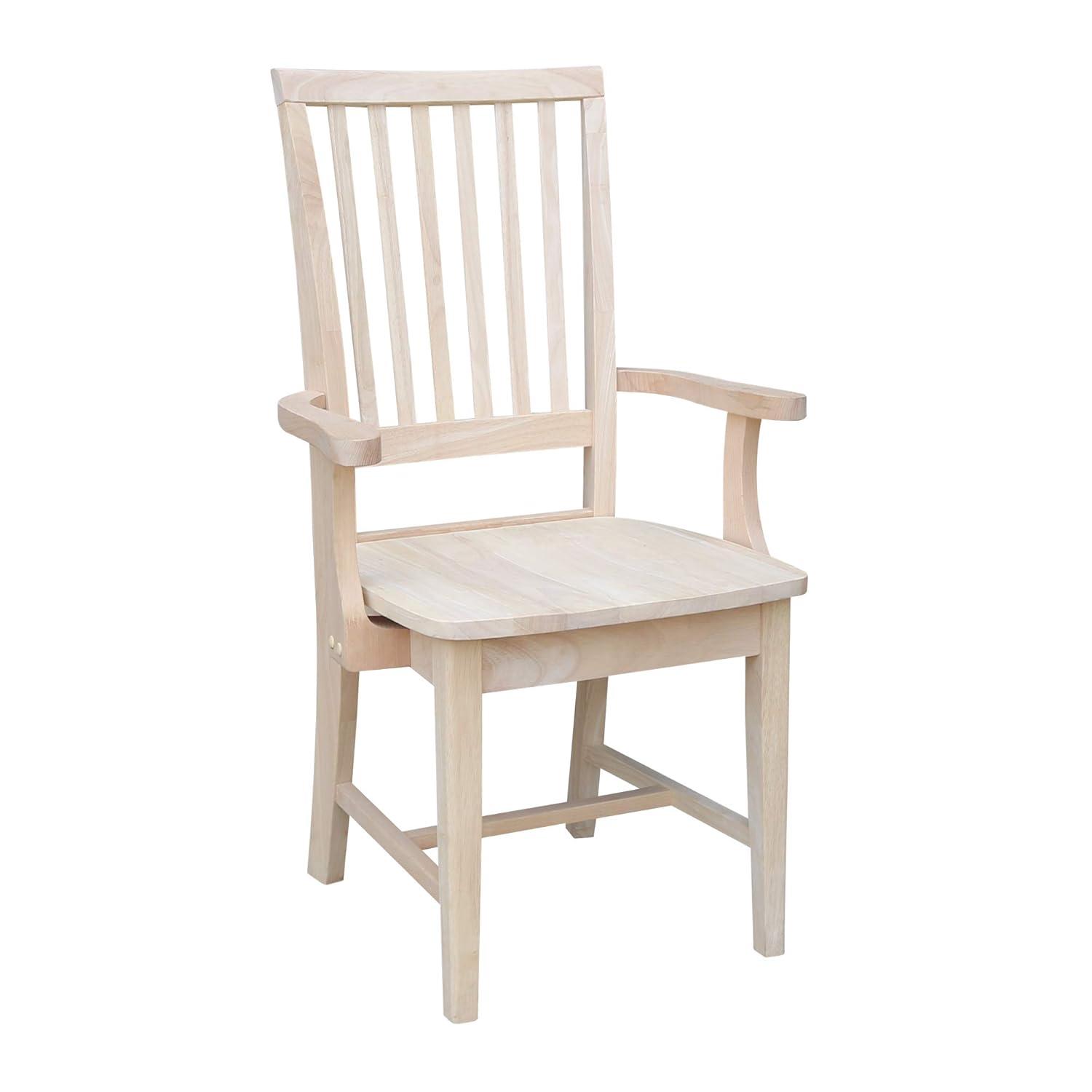 Mission Side Chair with Arms Unfinished - International Concepts: Solid Wood, Slat Back, Kitchen Furniture