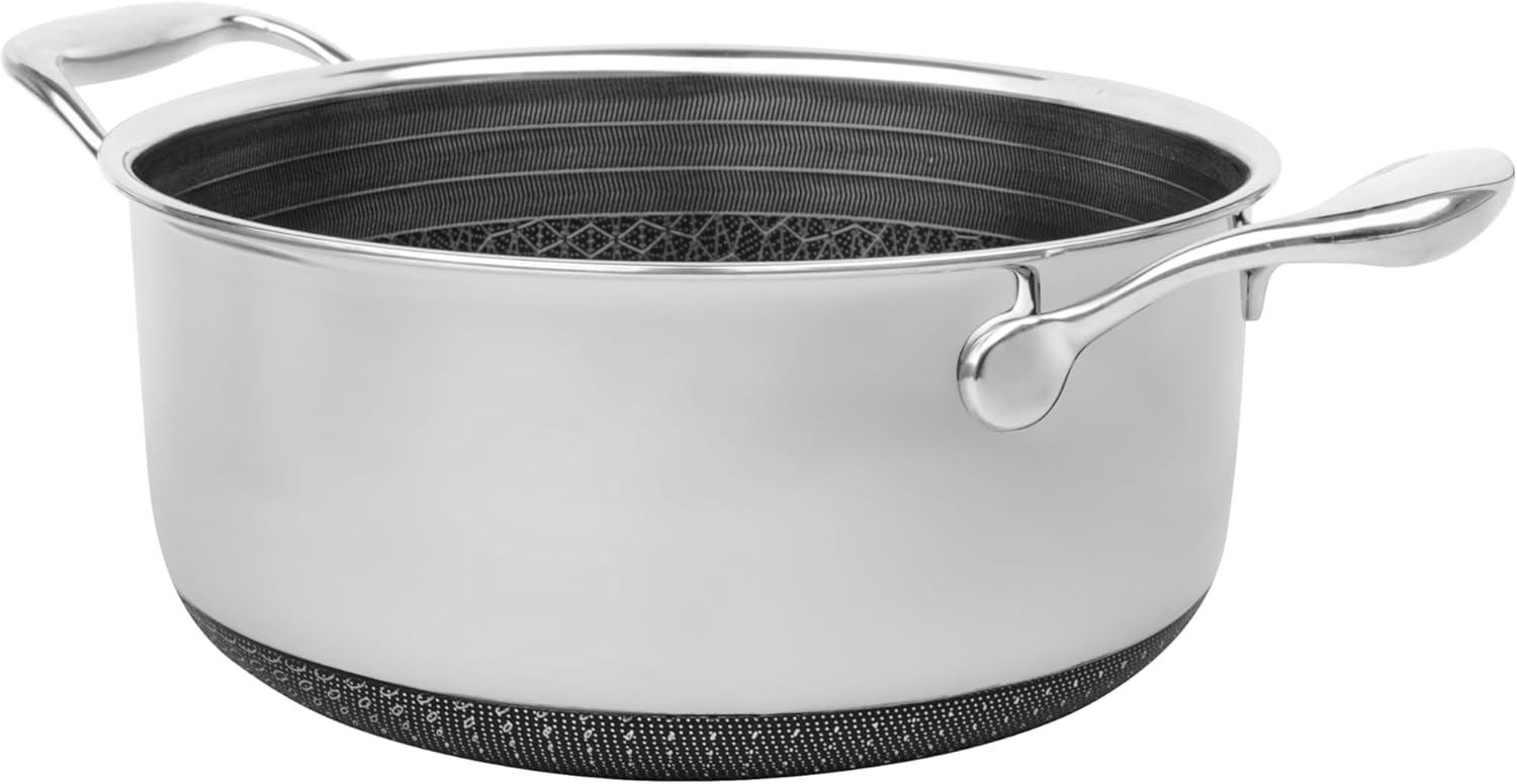 Livwell Brands Diamond Clad 6qt Hybrid Nonstick Stainless Steel Stock Pot and Lid: Tri Ply, Oven & Dishwasher Safe, Vented Glass Lid