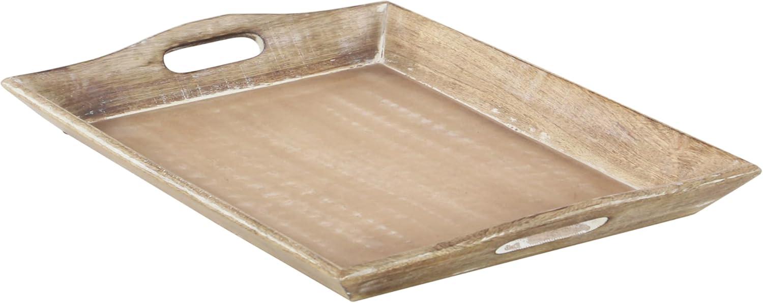 Set of 2 Brown Whitewashed Mango Wood Serving Trays