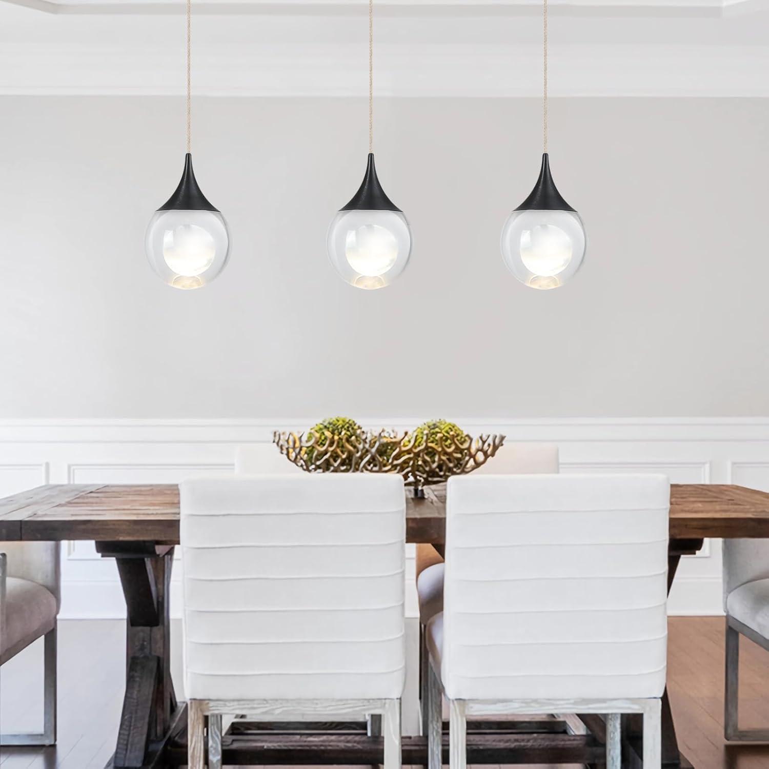 JoollySun Crystal LED Pendant Light: Black Modern Mini Light Fixtures Ceiling Hanging for Kitchen Island Bathroom