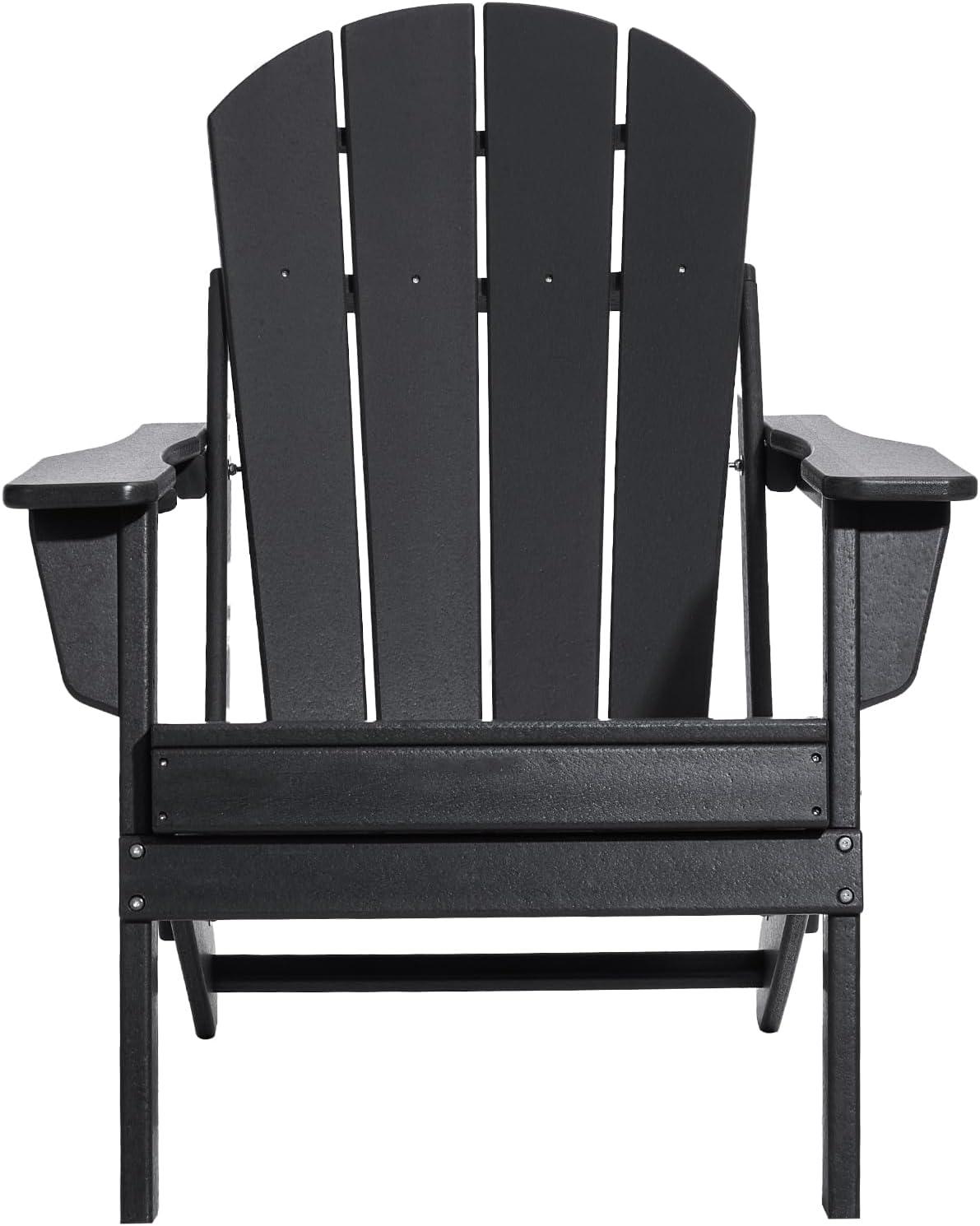 Black HDPE Plastic Folding Adirondack Chairs with Cup Holder, Set of 2